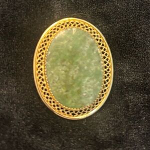 Antique Beau Sterling Gold Green Jade Stone Pin Brooch